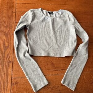 White Fox Boutique Light Gray Long Sleeve Crop Top